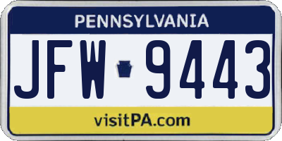 PA license plate JFW9443
