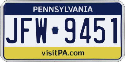 PA license plate JFW9451