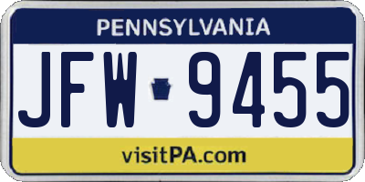 PA license plate JFW9455