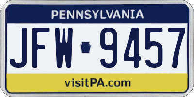 PA license plate JFW9457