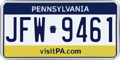 PA license plate JFW9461
