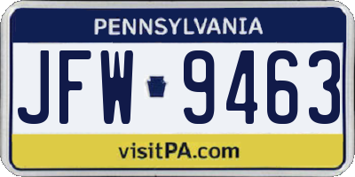 PA license plate JFW9463