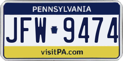 PA license plate JFW9474