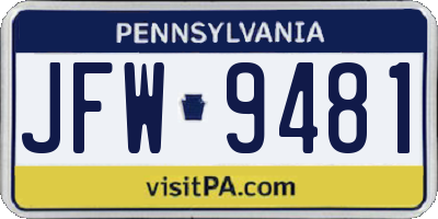 PA license plate JFW9481