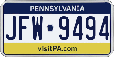 PA license plate JFW9494