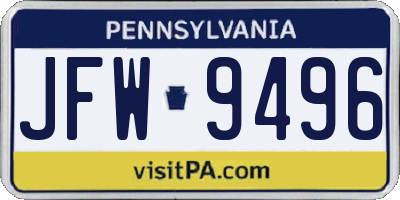 PA license plate JFW9496