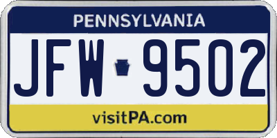 PA license plate JFW9502