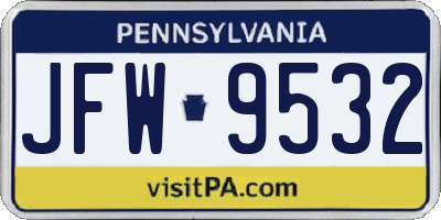 PA license plate JFW9532