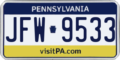 PA license plate JFW9533