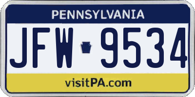 PA license plate JFW9534