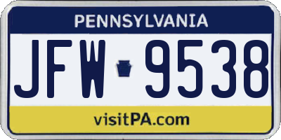 PA license plate JFW9538