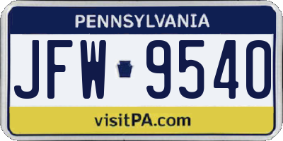 PA license plate JFW9540