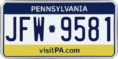 PA license plate JFW9581