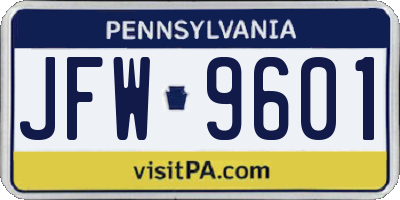 PA license plate JFW9601