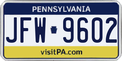 PA license plate JFW9602