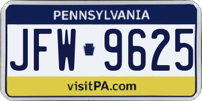 PA license plate JFW9625