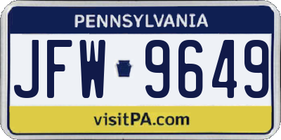 PA license plate JFW9649