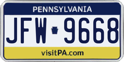 PA license plate JFW9668