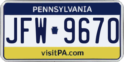 PA license plate JFW9670
