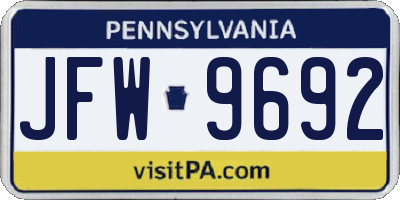 PA license plate JFW9692