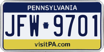 PA license plate JFW9701