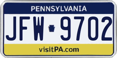 PA license plate JFW9702