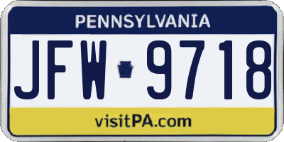 PA license plate JFW9718