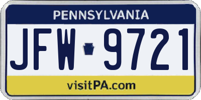 PA license plate JFW9721