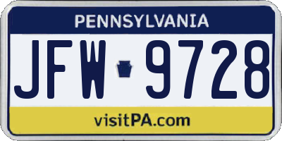 PA license plate JFW9728