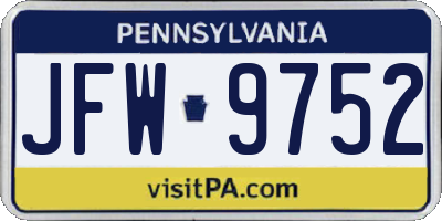 PA license plate JFW9752