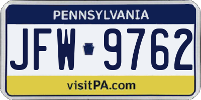 PA license plate JFW9762