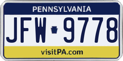 PA license plate JFW9778