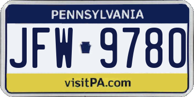 PA license plate JFW9780
