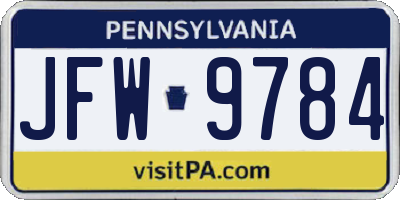 PA license plate JFW9784
