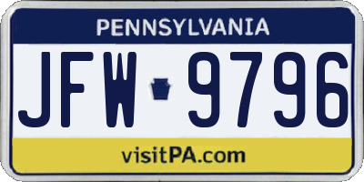 PA license plate JFW9796