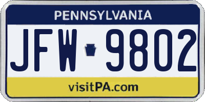 PA license plate JFW9802