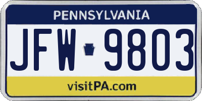 PA license plate JFW9803