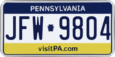PA license plate JFW9804