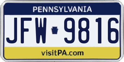 PA license plate JFW9816