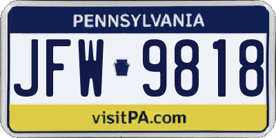 PA license plate JFW9818
