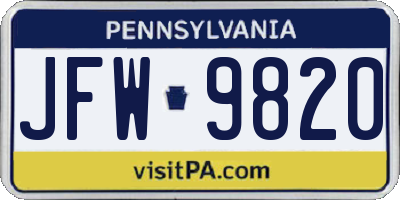 PA license plate JFW9820