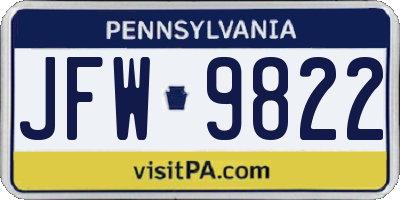 PA license plate JFW9822