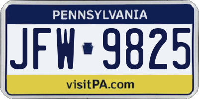 PA license plate JFW9825