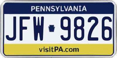 PA license plate JFW9826