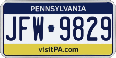 PA license plate JFW9829