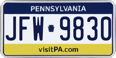 PA license plate JFW9830
