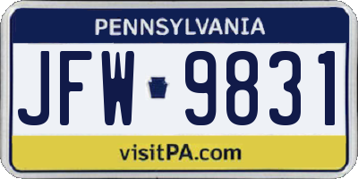 PA license plate JFW9831