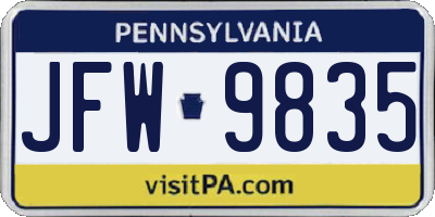 PA license plate JFW9835