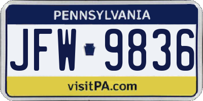 PA license plate JFW9836