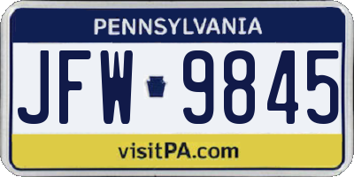 PA license plate JFW9845